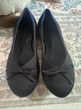 Rothy's Black Knit Ballet Flats with Bow Accent